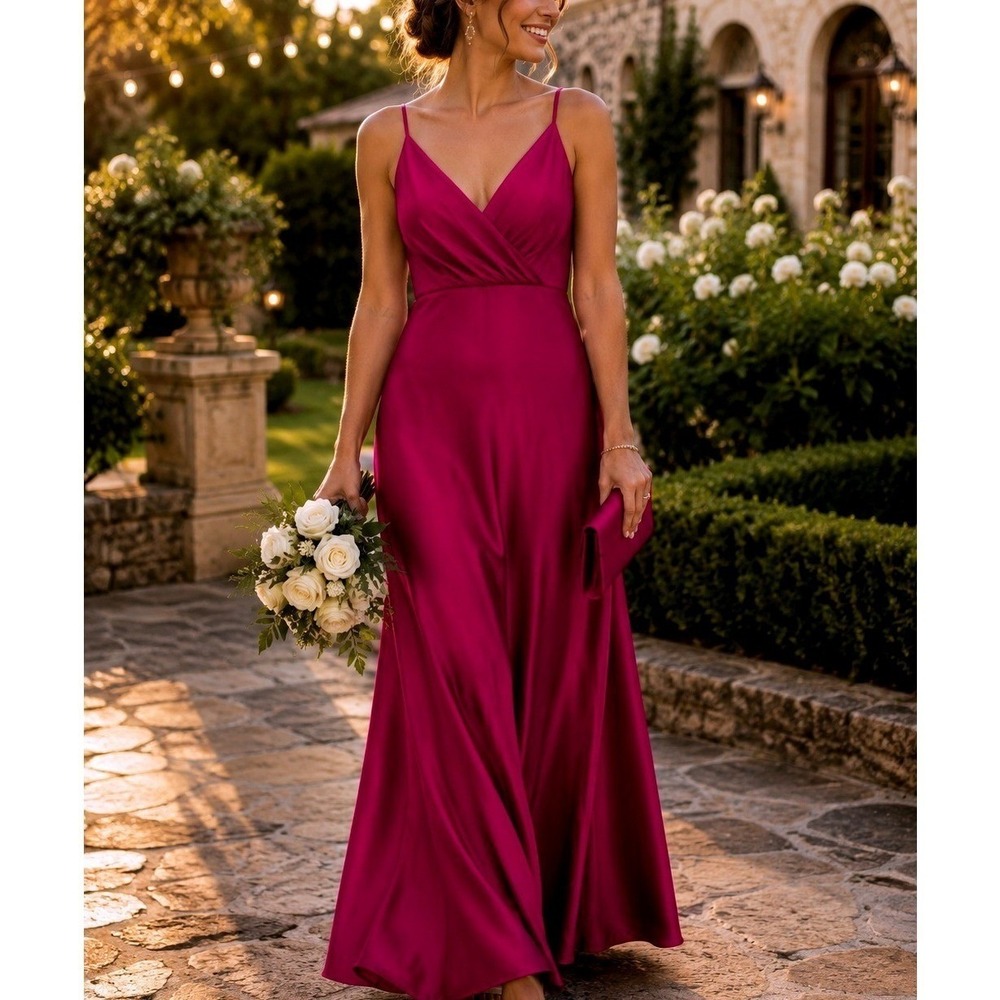 Celebrate DB Studio Burgundy Satin Maxi Slip Dress Size 10 Formal Prom Elegance